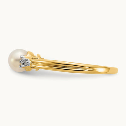 Diamond and FW Cultured Pearl Ring, 14K