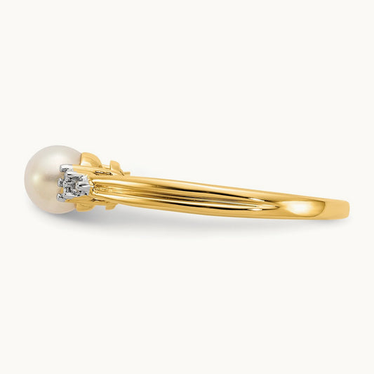 Diamond and FW Cultured Pearl Ring, 14K