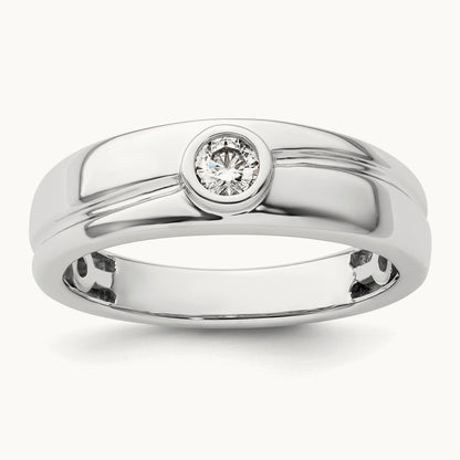 Grooved Complete Diamond Mens Wedding Band, 14K White Gold