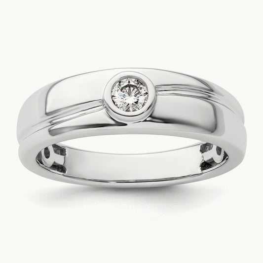 Grooved Complete Diamond Mens Wedding Band, 14K White Gold