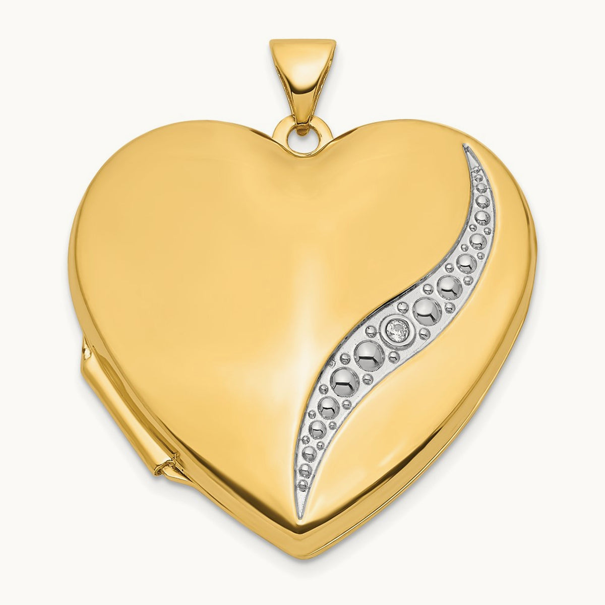 Wave Diamond Heart Locket, 27mm, 14K with White Rhodium