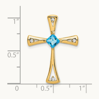 Blue Topaz and Diamond Cross Chain Slide — 14K Yellow Gold