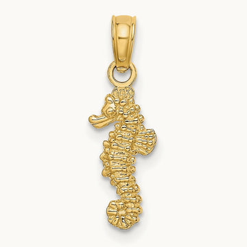 3-D Mini Seahorse Charm — 14K Yellow Gold