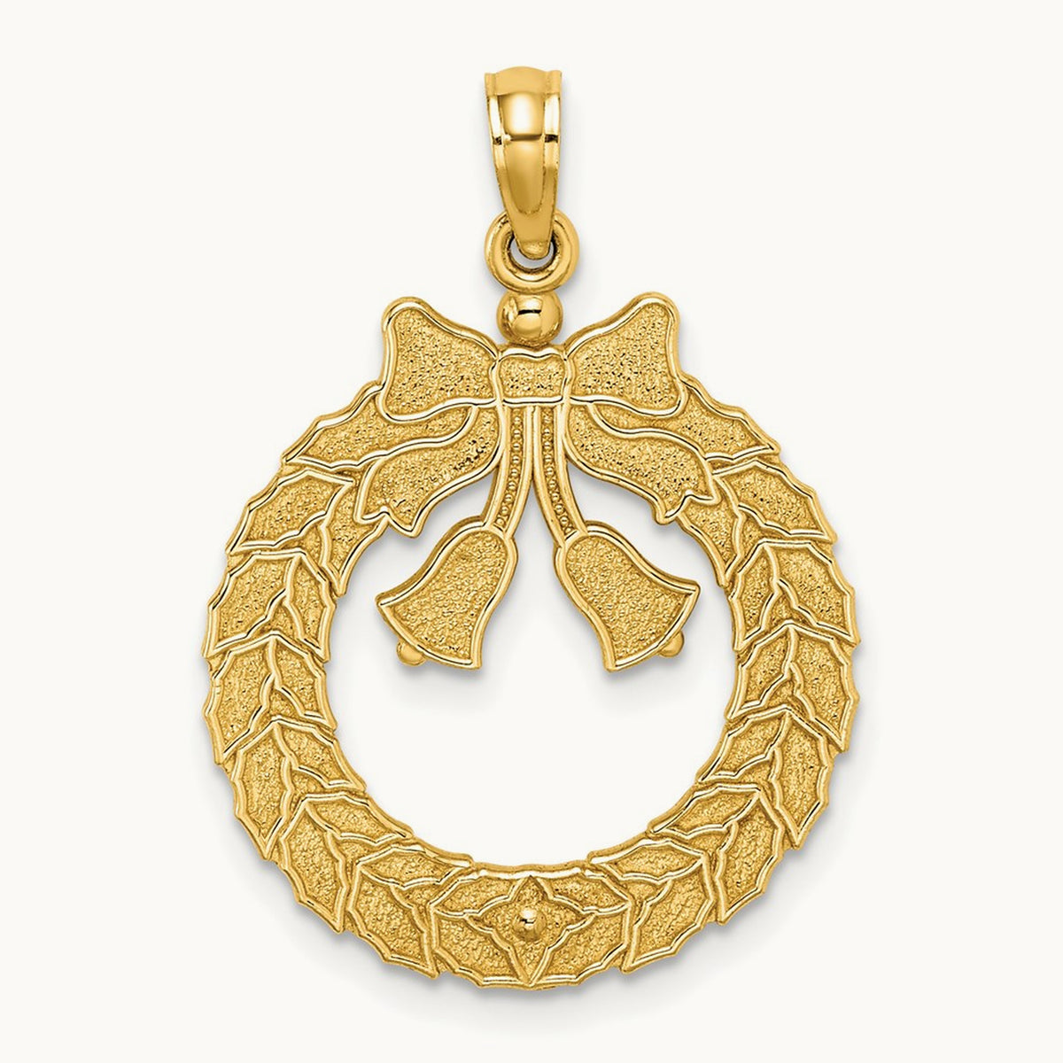 Satin/Polished Christmas Wreath Charm, 14K