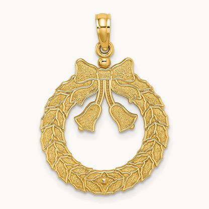 Satin/Polished Christmas Wreath Charm, 14K
