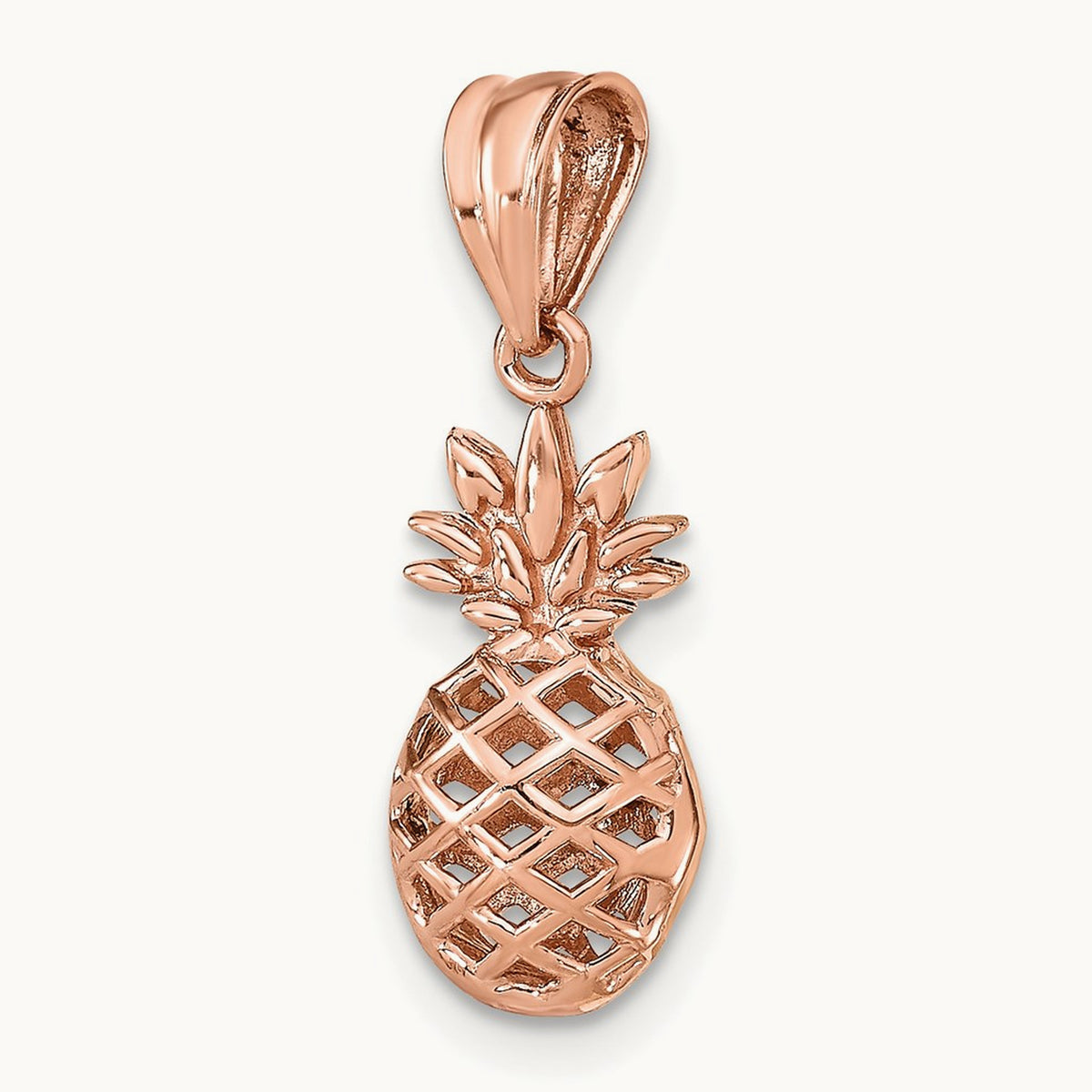 Polished 3D Pineapple Pendant — 14K Rose Gold
