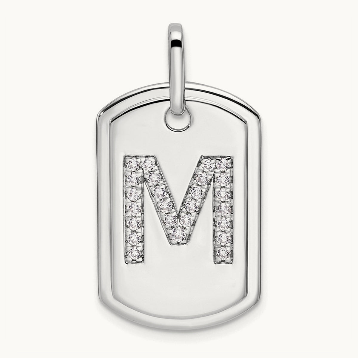 Diamond Dog Tag Charm — 14K White Gold, M