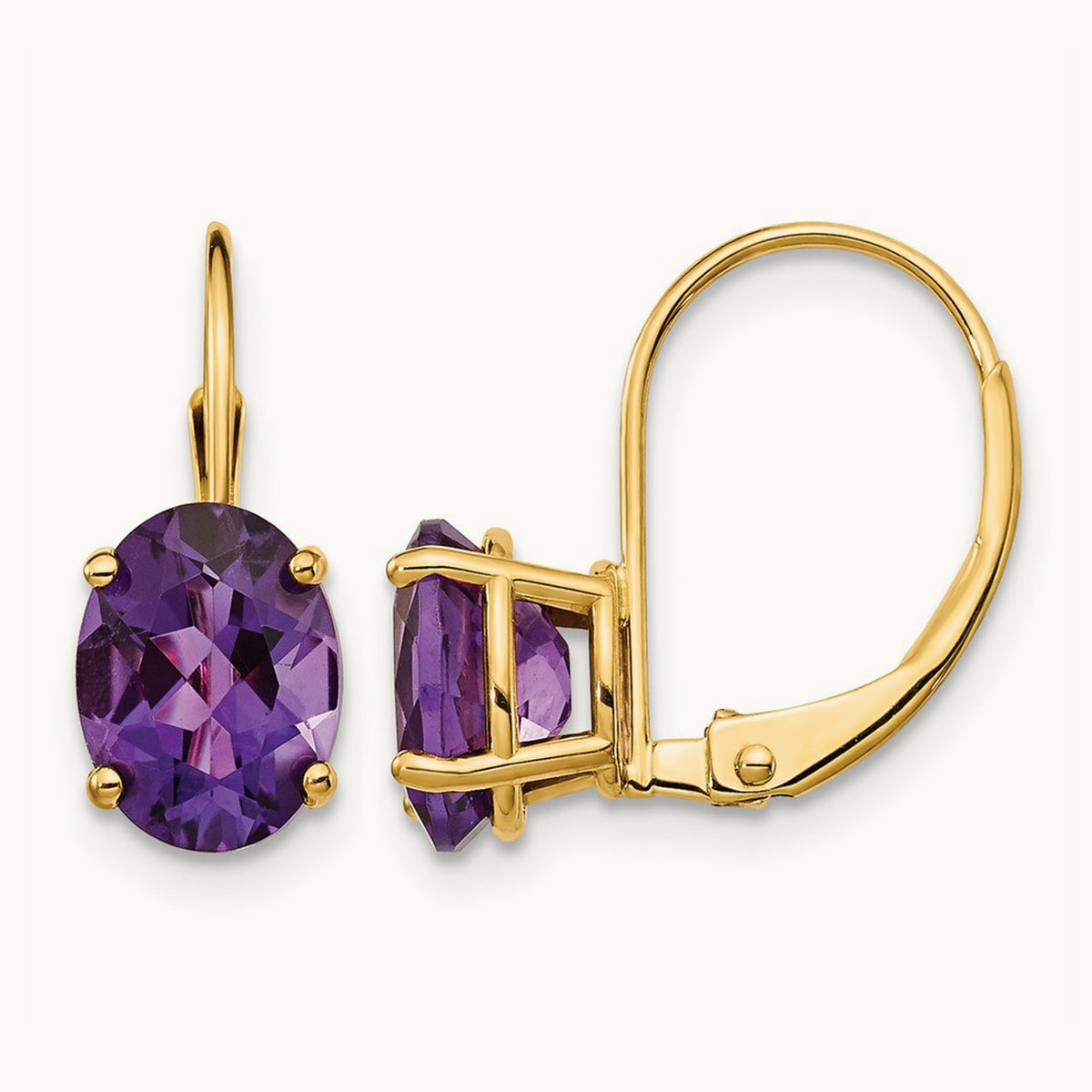 Oval Amethyst Leverback Earrings — 17mm, 8x6mm