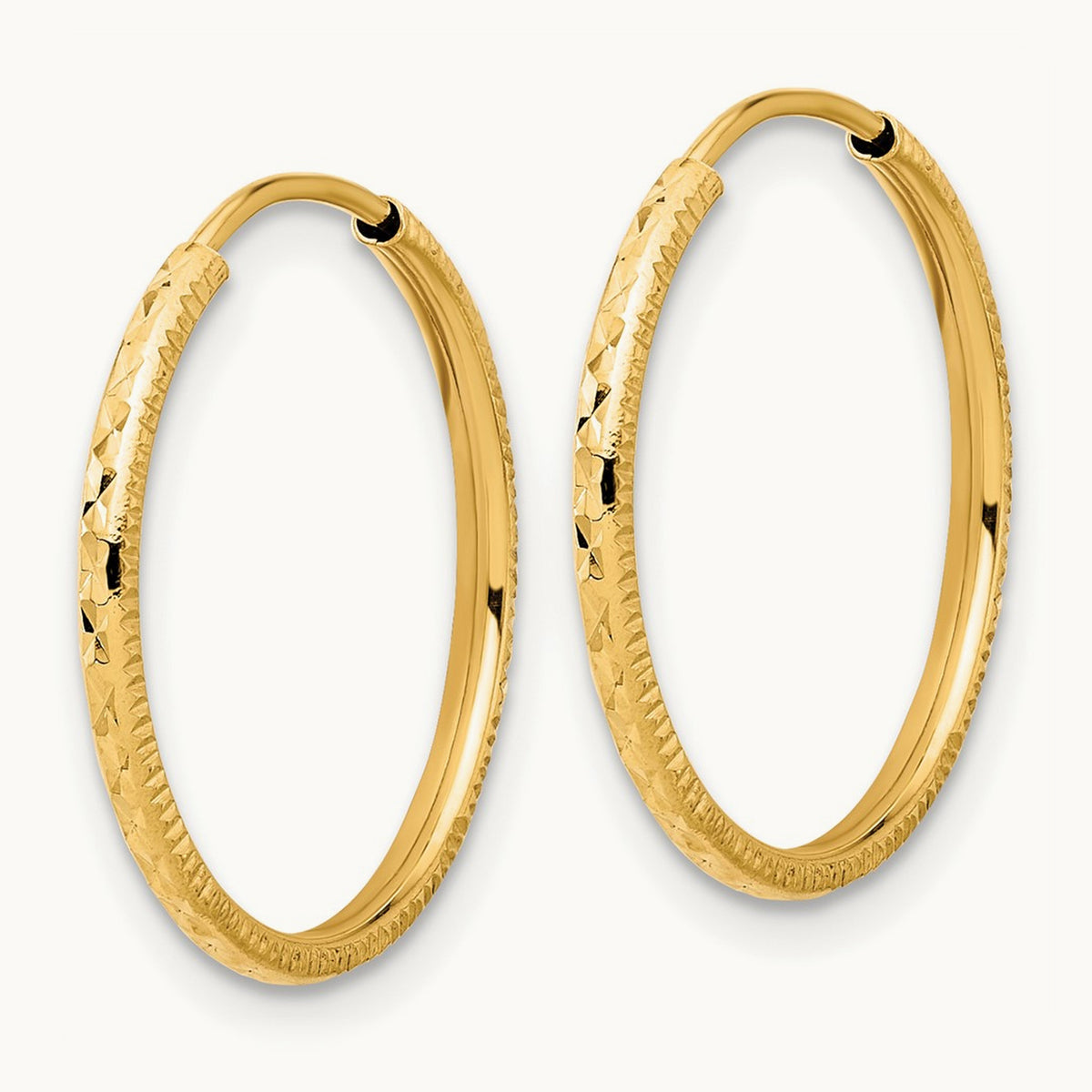 Diamond-cut Endless Hoop Earrings — 14K Yellow Gold