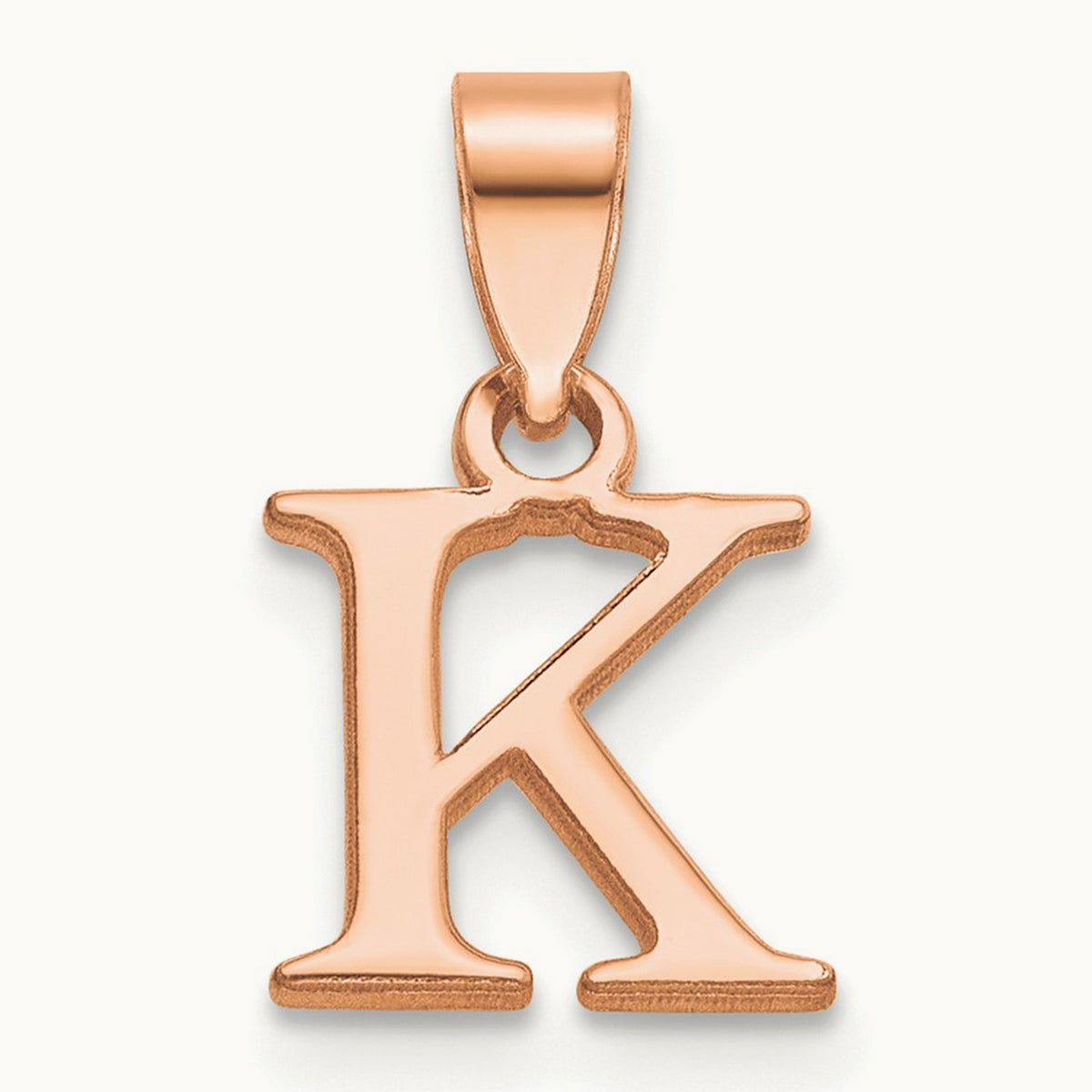 Polished Block Initial Pendant — 14K Rose Gold, K