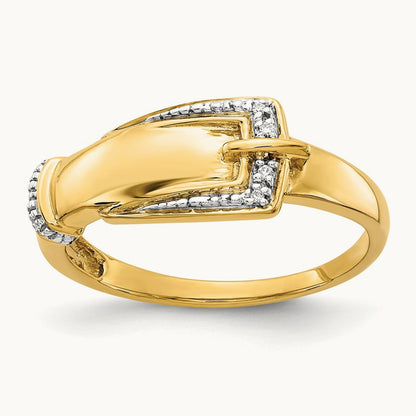 Rhodium Diamond Buckle Ring, 14K