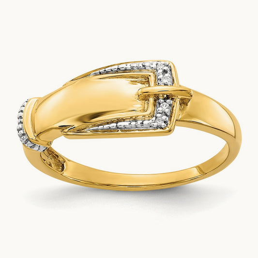 Rhodium Diamond Buckle Ring, 14K