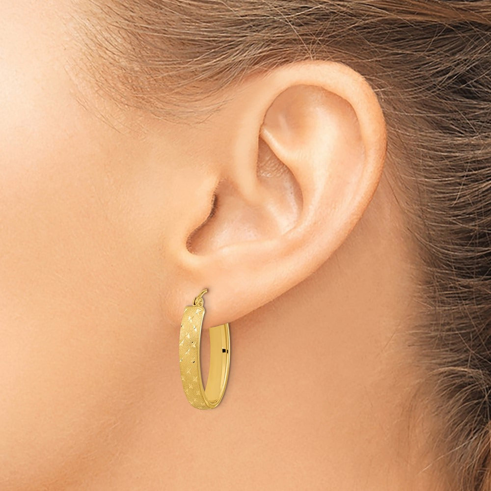 Polished Satin Diamond-cut Hoop Earrings — 14K Yellow Gold, 15mm