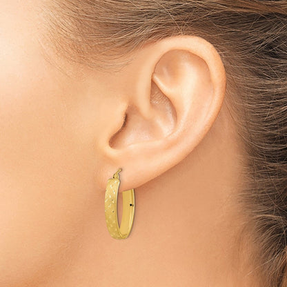 Polished Satin Diamond-cut Hoop Earrings — 14K Yellow Gold, 15mm