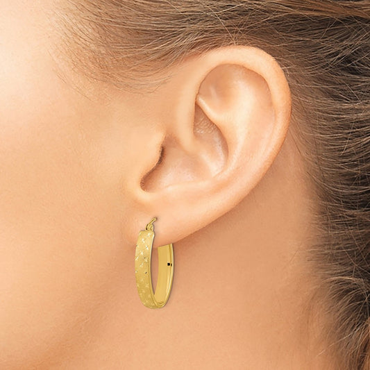Polished Satin Diamond-cut Hoop Earrings — 14K Yellow Gold, 15mm