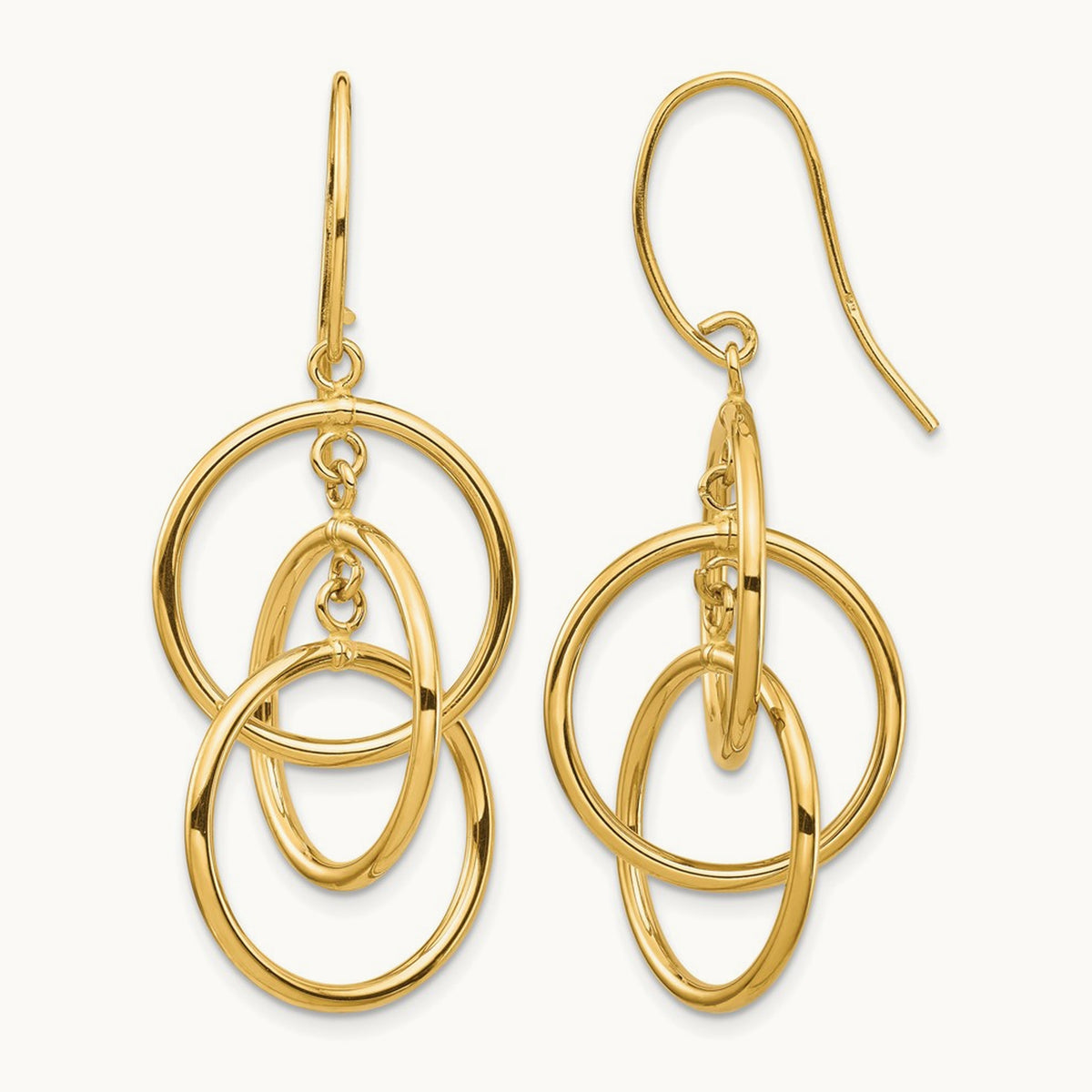 Polished Circles Dangle Earrings — 14K Yellow Gold