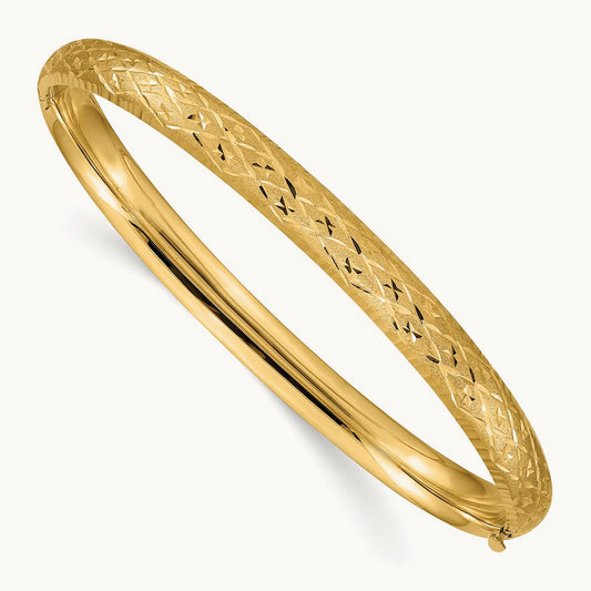 4/16 Diamond-cut Fancy Hinged Bangle Bracelet, 14K