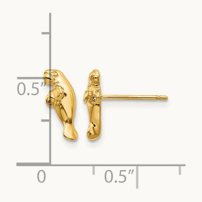 Mini Manatee Post Earrings, 14K