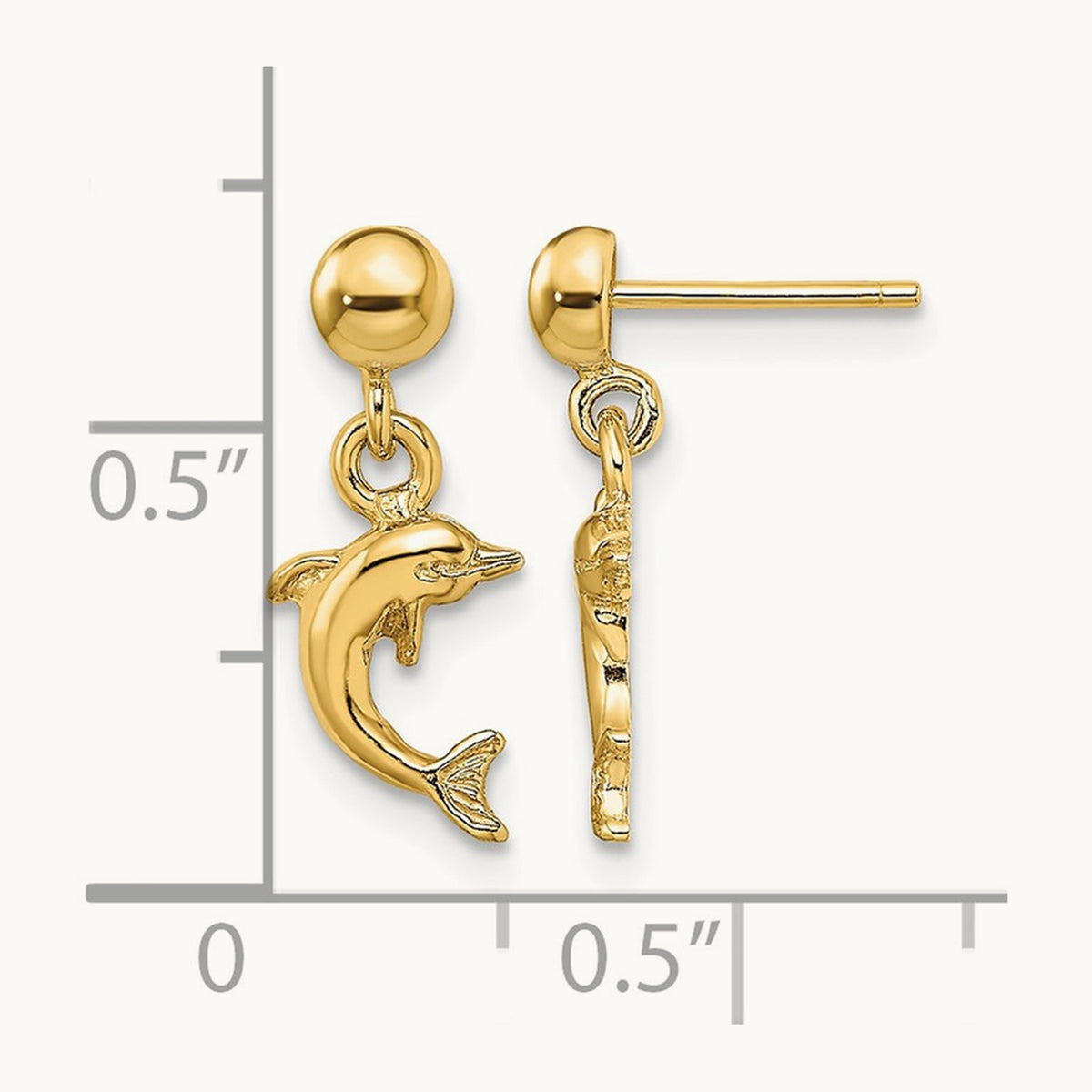 Mini Jumping Dolphin Dangle Earrings, 14K