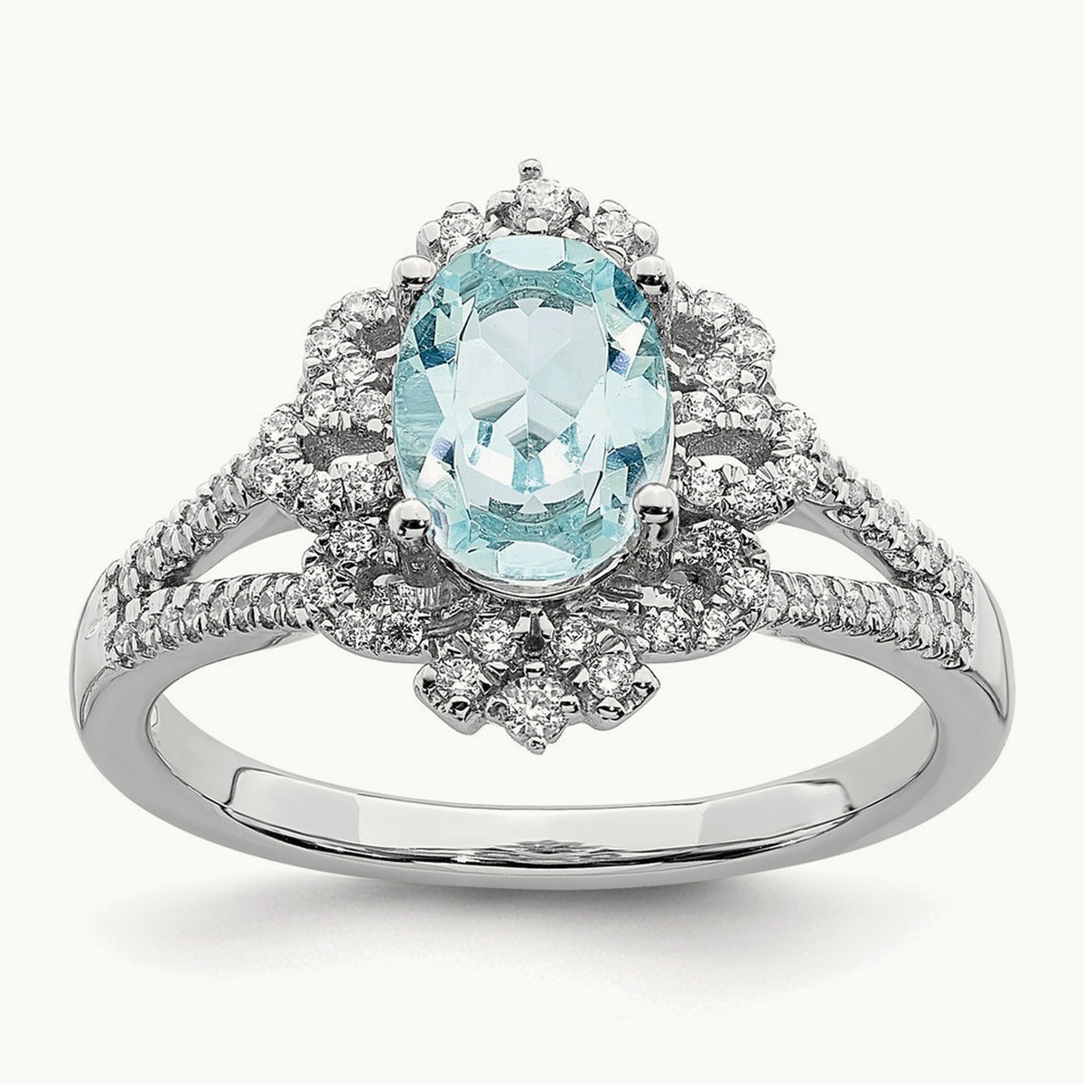 Aquamarine Vintage Halo Engagement Ring, 0.25 ct tw