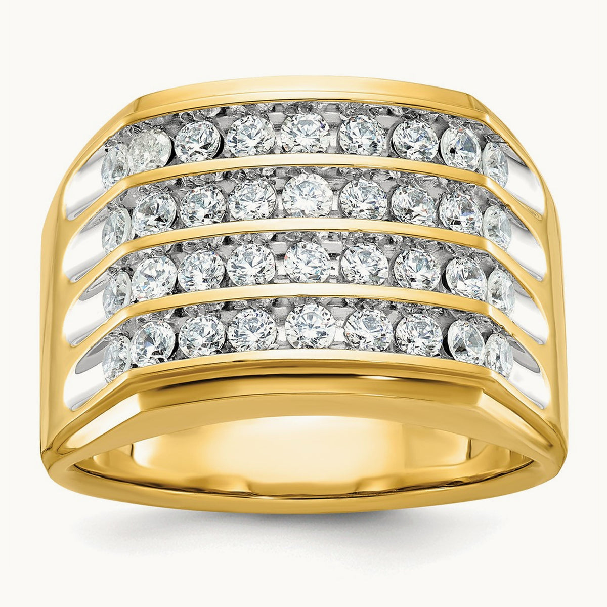 With White Rhodium 4 Row Men's Ring, 1.50 ct tw Lab-Grown Diamond — 14K Yellow & Rhodium