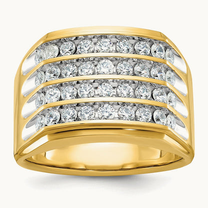 With White Rhodium 4 Row Men's Ring, 1.50 ct tw Lab-Grown Diamond — 14K Yellow & Rhodium