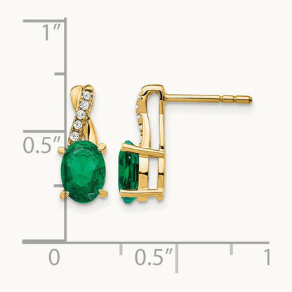 Created Emerald and Diamond Earrings, 14K