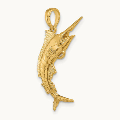 3-D Polished Blue Marlin Charm, 14K