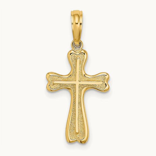 Cross w/ Textured Heart Edges Design Charm, 14K