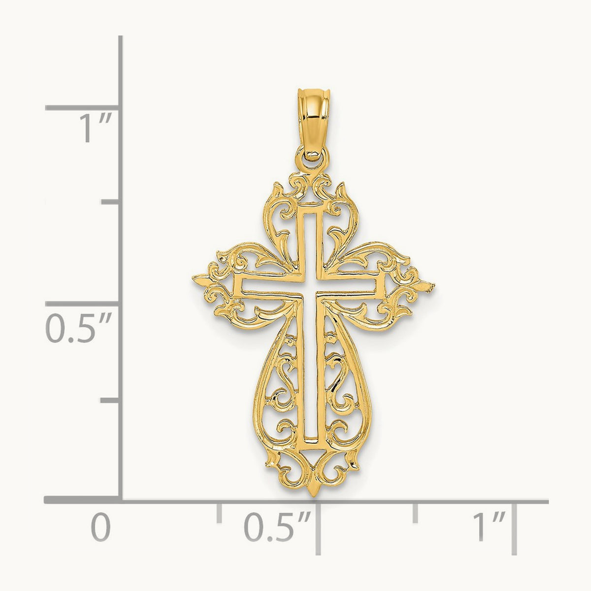 Cut-Out Scroll Framed Cross Charm, 14K