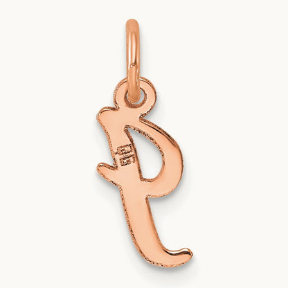 Small Script Letter I Initial Charm, 14K Rose Gold