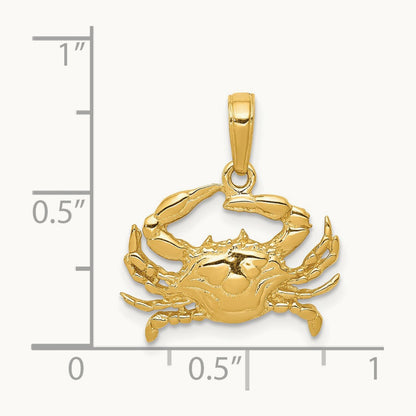 Blue Crab Pendant — 14K Yellow Gold, 20mm