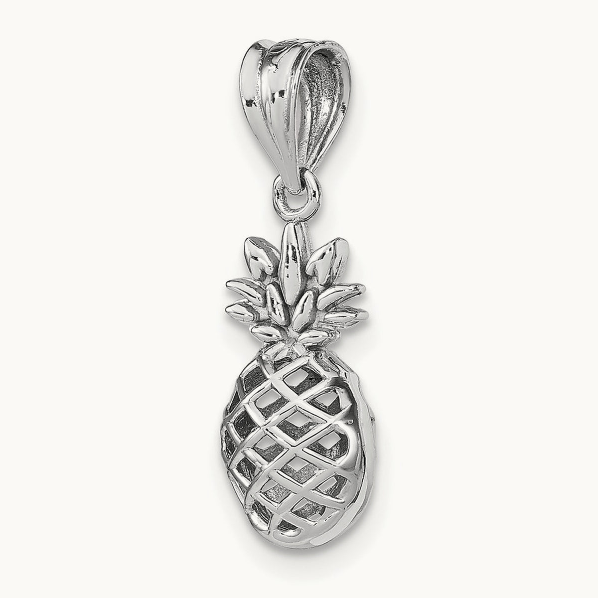 Polished 3D Pineapple Pendant — 14K White Gold