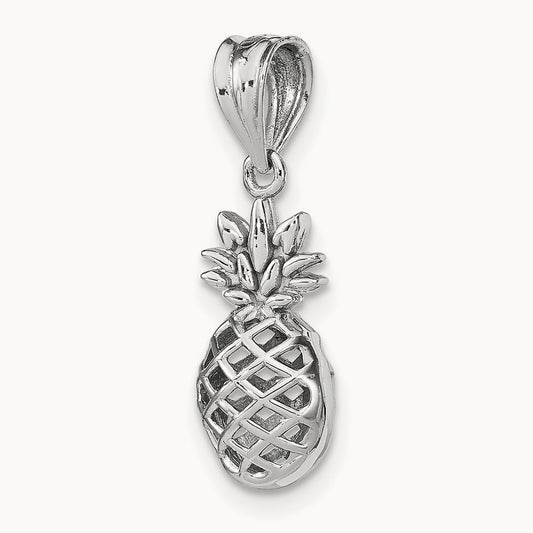 Polished 3D Pineapple Pendant — 14K White Gold
