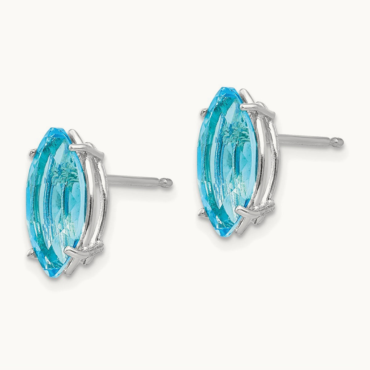 10x5mm Blue Topaz Marquise Stud Earring, 14K White Gold
