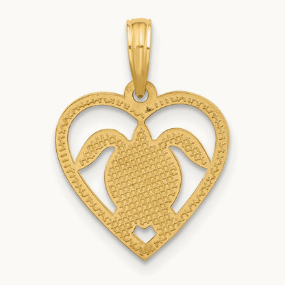 Polished Turtle in Heart Pendant, 14K