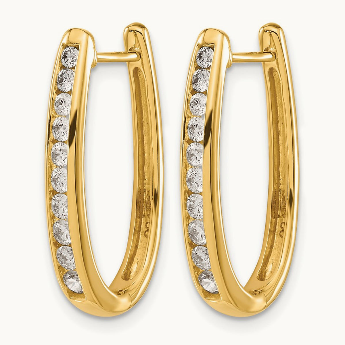 Diamond Oval Hinged Hoop Earrings — 14K Yellow Gold