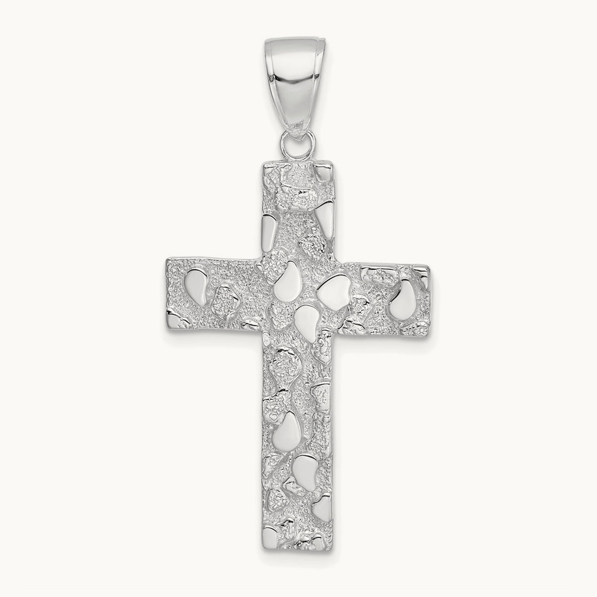 Polished/Textured Nugget Style Cross Pendant — 14K White Gold