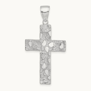 Polished/Textured Nugget Style Cross Pendant — 14K White Gold