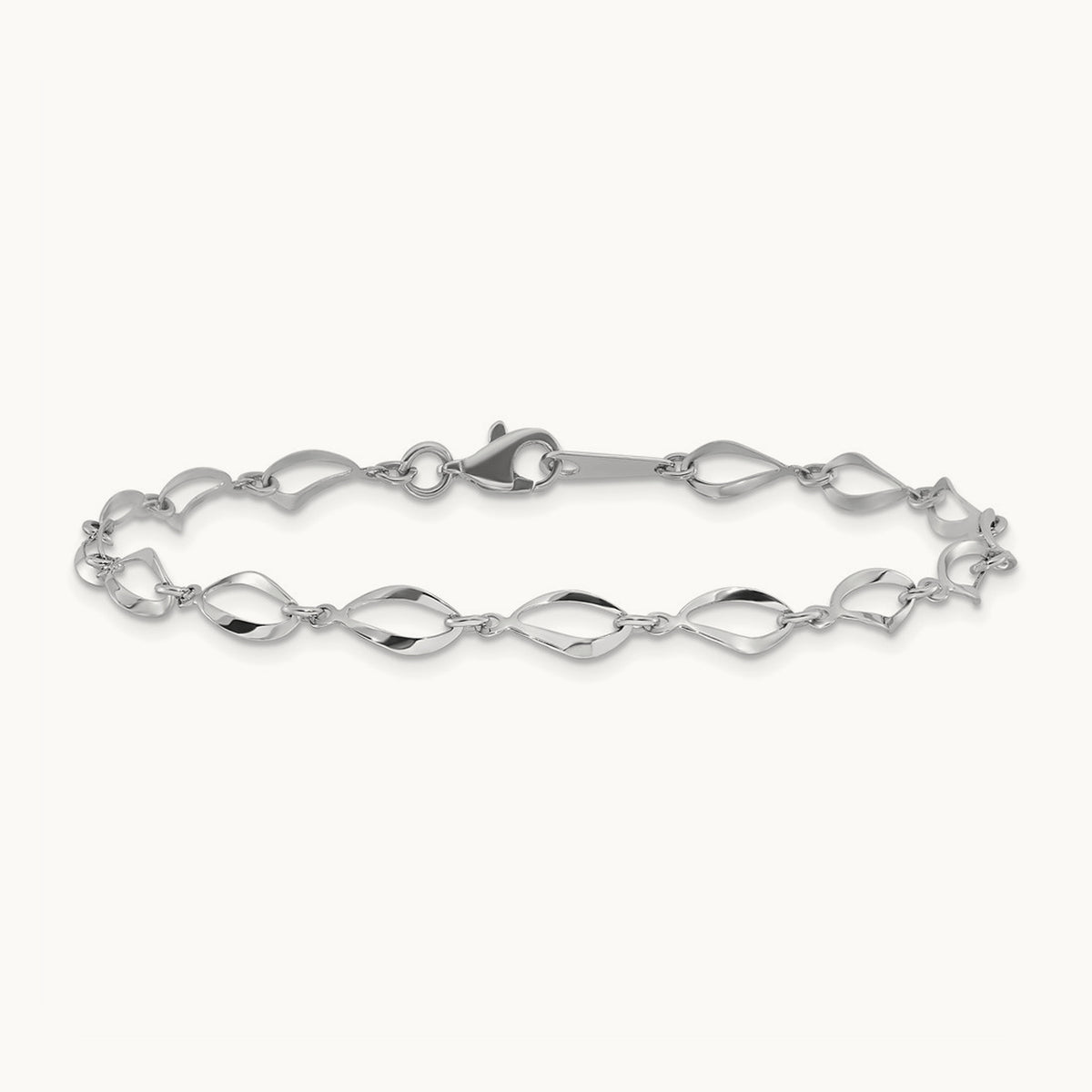 Polished Fancy Link Bracelet — 14K White Gold