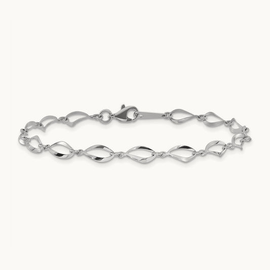 Polished Fancy Link Bracelet — 14K White Gold