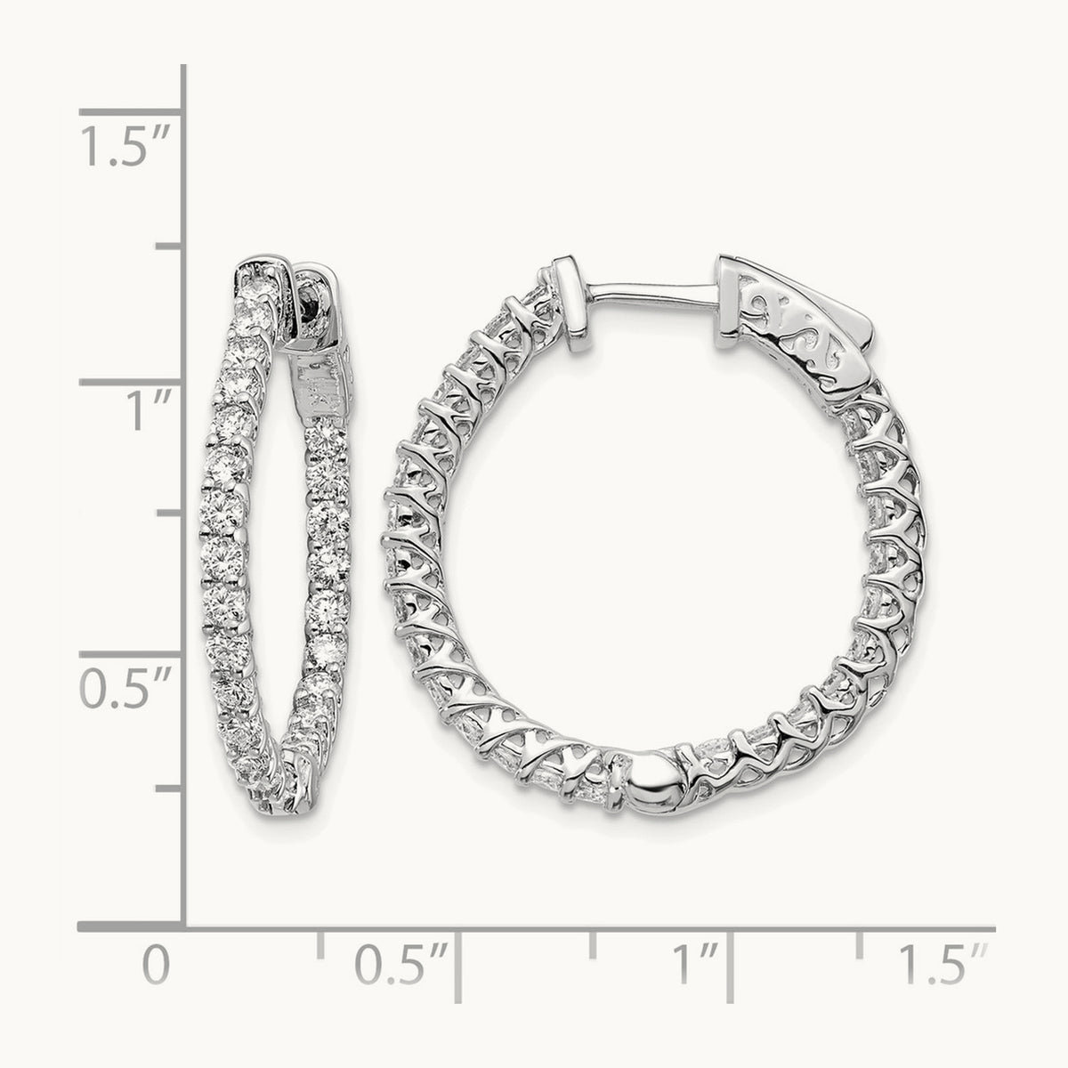 Diamond Round Hoop w/Safety Clasp Earrings, 14K White Gold