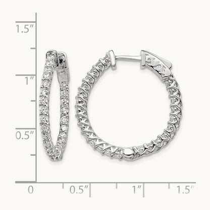 Diamond Round Hoop w/Safety Clasp Earrings, 14K White Gold