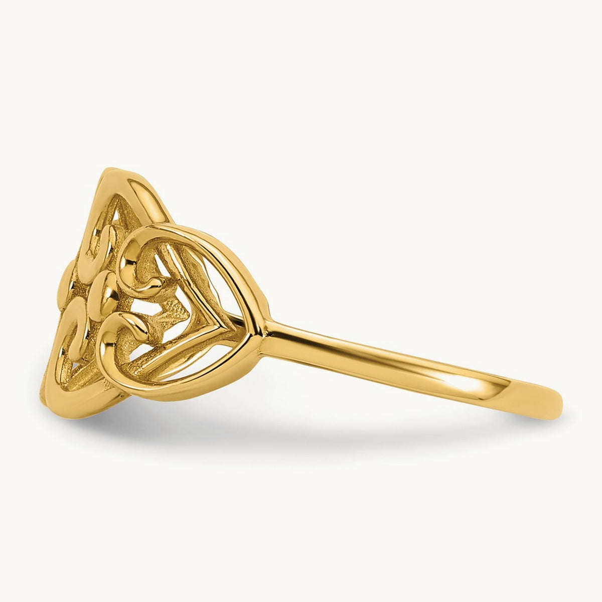 Polished Cut Out Fancy Hearts Design Ring, 14K