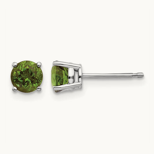 Green Tourmaline Earrings, 14K White Gold