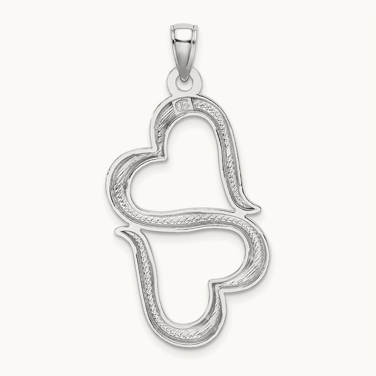 Polished Connected Double Hearts Pendant — 14K White Gold