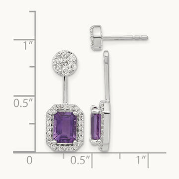 Diamond/Amethyst Front/Back Earrings, 14K White Gold