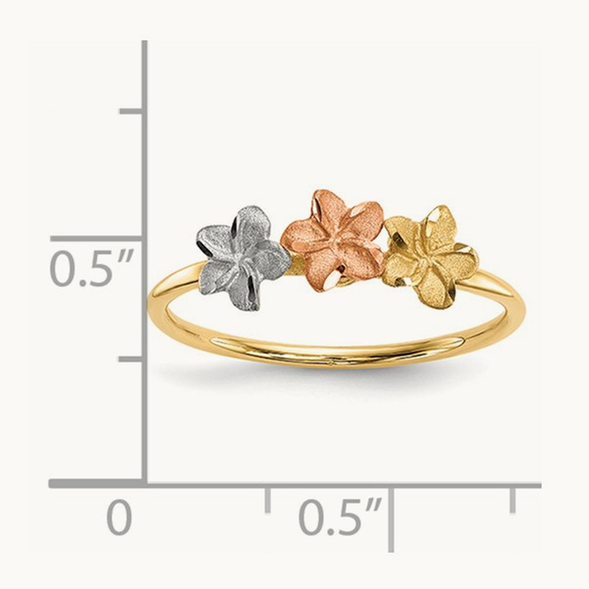 w/White Rhodium Polished and Satin 3 Flower Ring, 14K Two-tone