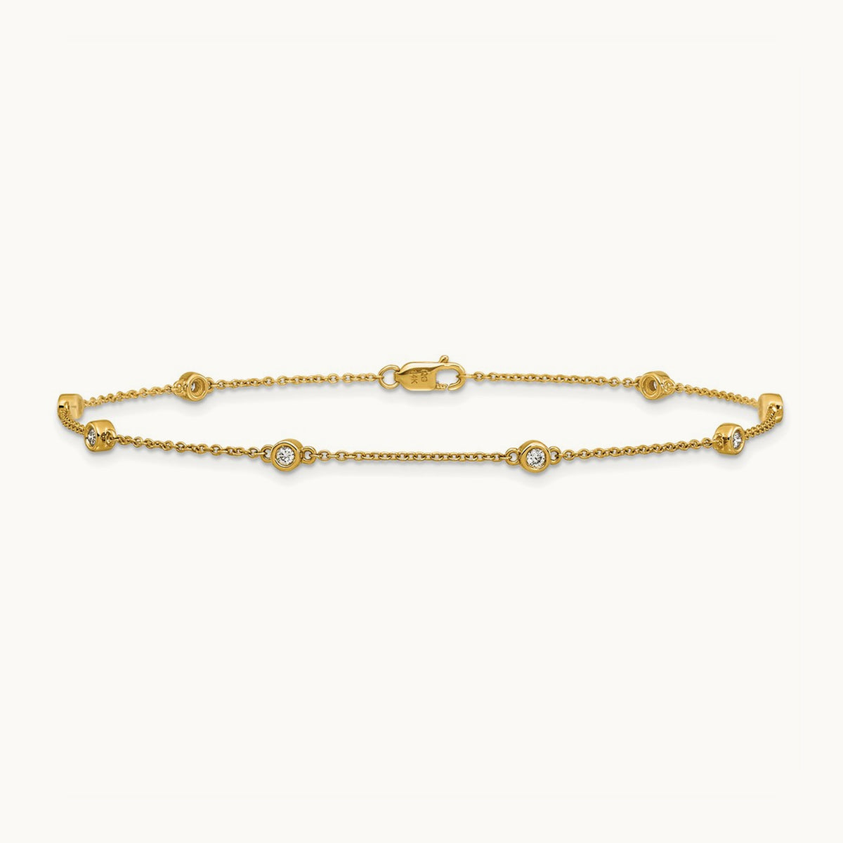 Diamond Station Cable Anklet — 14K Yellow Gold
