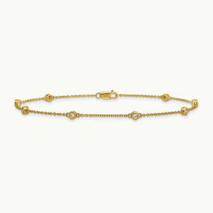 Diamond Station Cable Anklet — 14K Yellow Gold